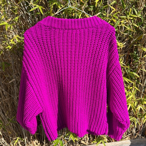 TOPSHOP Bold Oversize Chunky Knit V-Neck Bright Purple Sweater Size S - Picture 7 of 8